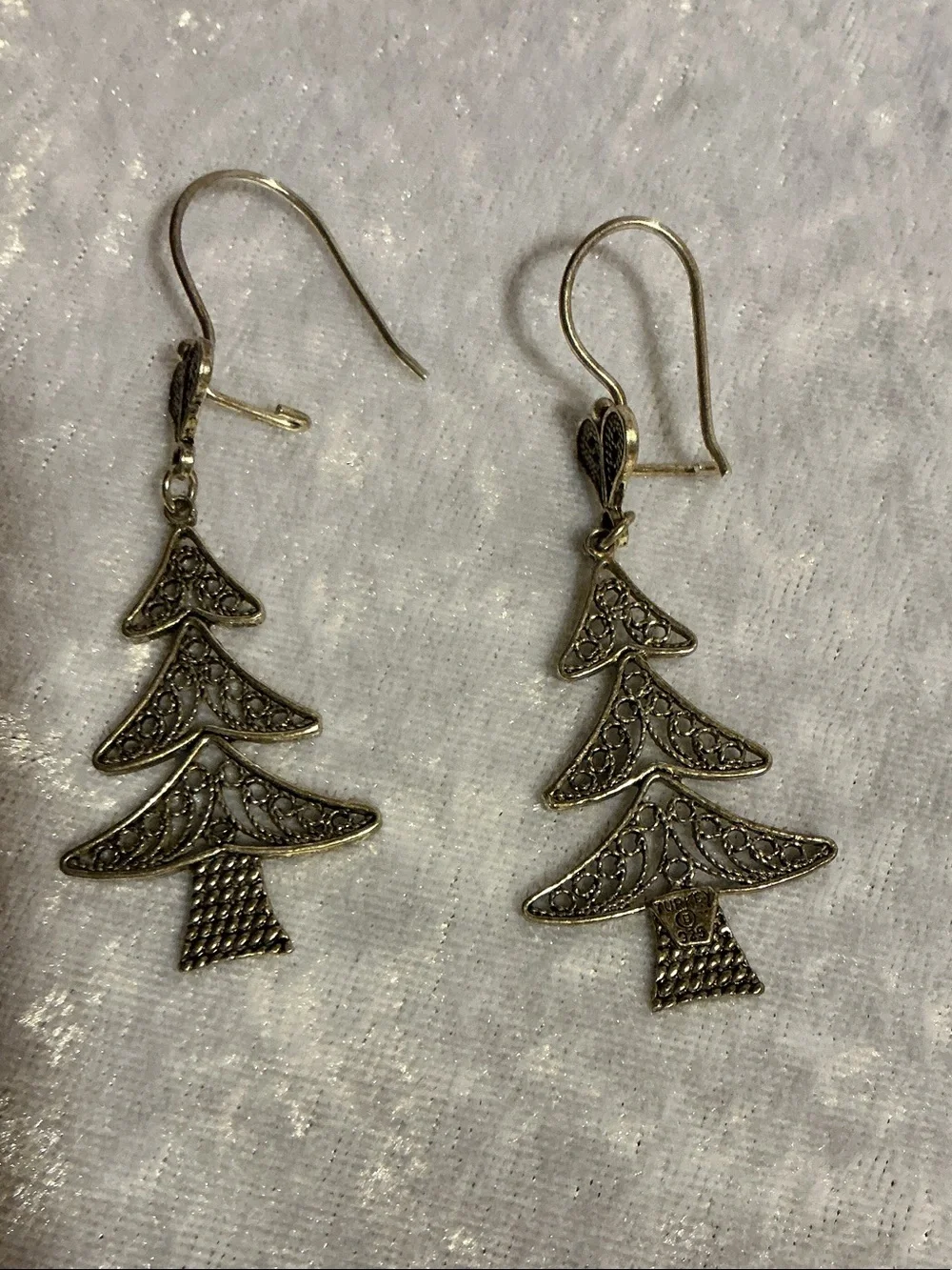 Silver-Tone Filigree Christmas Tree Drop Earrings